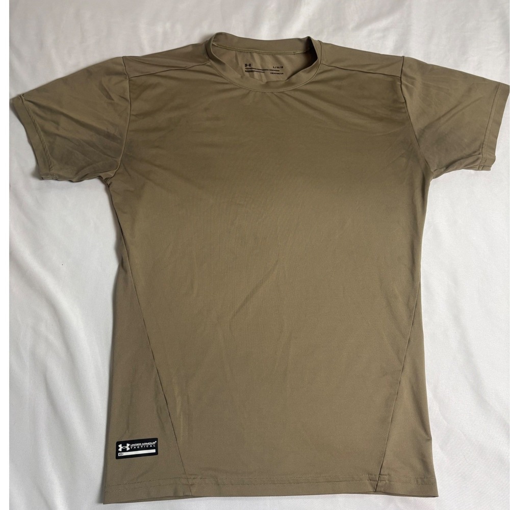 Under Armour Tactical Shirt Mens L Brown Fair HeatGear Compression Short Sleeve